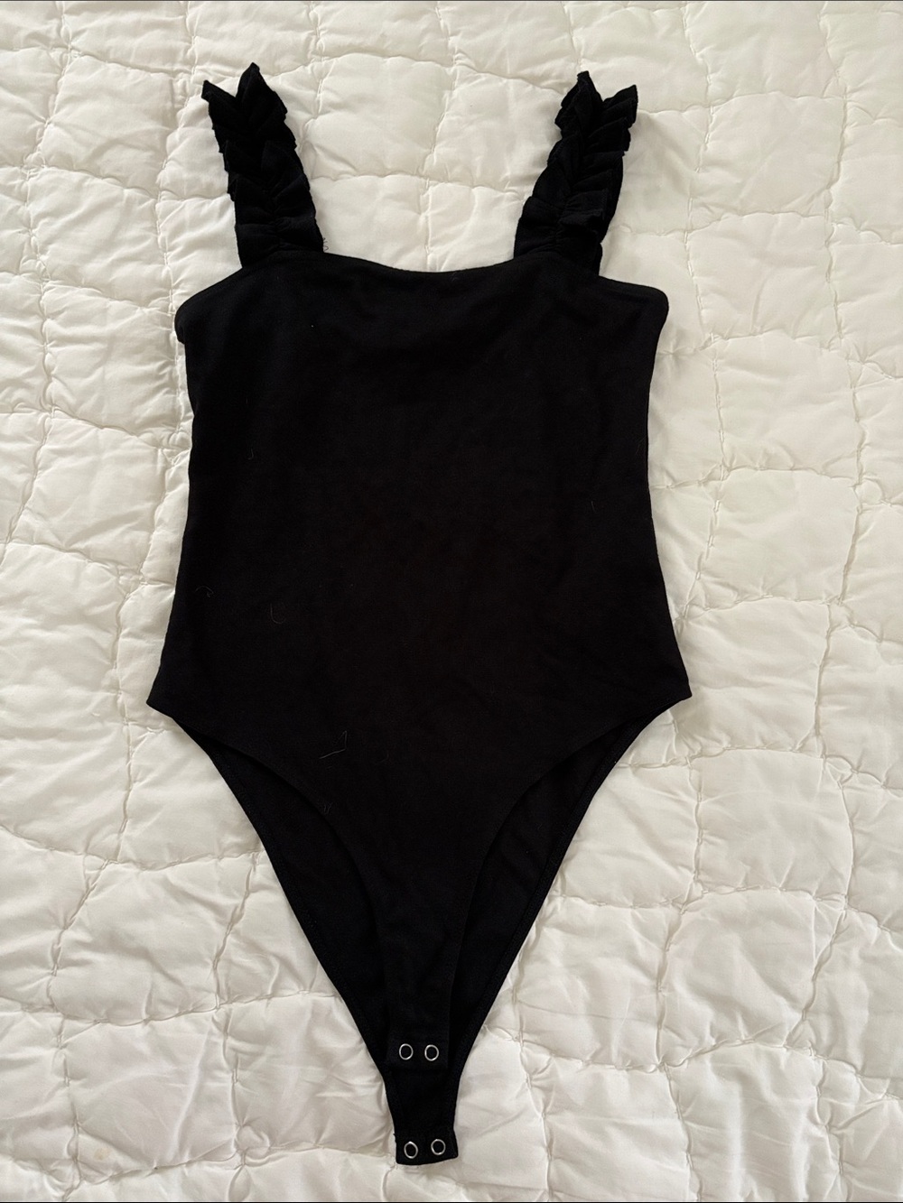 Forever 21 Black Ruffled-Strap One-Piece Bodysuit